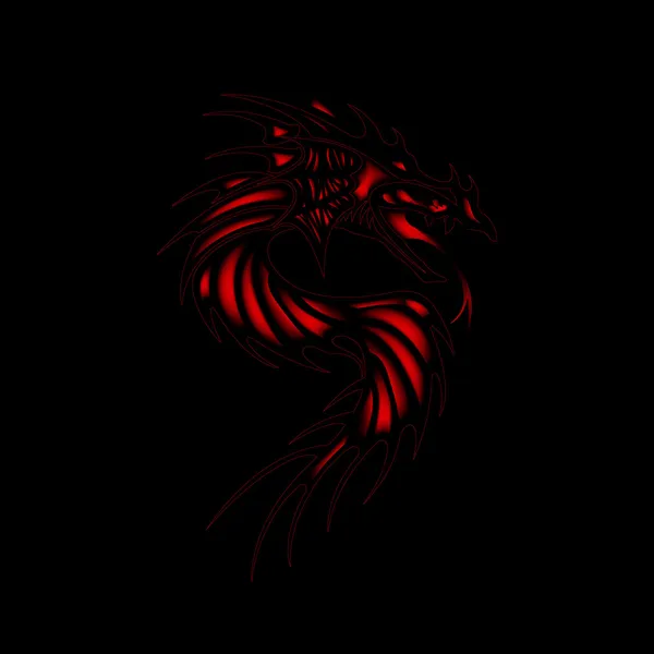 Tatouage dragon rouge fond noir — Image vectorielle
