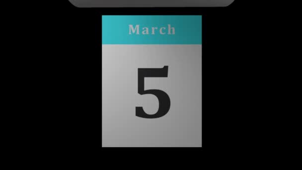 Szybkie przewijanie kalendarza pokazujące każdy dzień i miesiąc z odwracanymi stronami, timelapse, na przejrzystym tle — Wideo stockowe