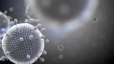 Paramyxovirüs kabakulağı, COVID salgını, mikroskop altında virüse yakın çekim. Gerçekçi yüksek kalite tıbbi 3D animasyon.