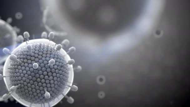 Świnka paramyksowirusowa, pandemia COVID, zbliżenie wirusa pod mikroskopem. Realistyczna wysokiej jakości animacja medyczna 3D. — Wideo stockowe