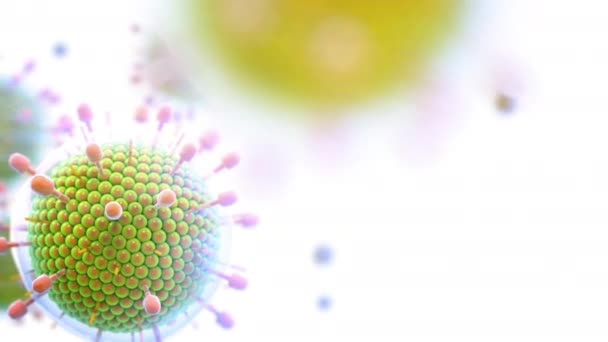 Paramyxovirové příušnice, pandemie COVID, detailní záběr viru pod mikroskopem. Realistické vysoce kvalitní lékařská 3D animace. — Stock video