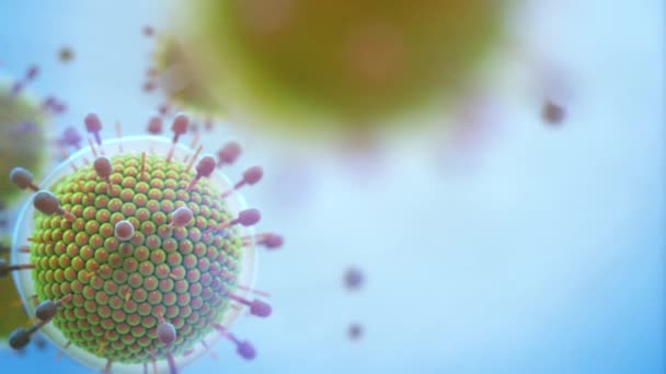Covid-19, Coronavirüs, Paramyxovirüs kabakulağı, mikroskop altında virüse yakın çekim. Gerçekçi yüksek kalite tıbbi 3D animasyon. — Stok video