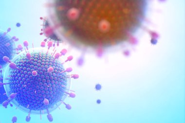 Paramyxovirus mumps , COVID pandemic, Close-up of virus under microscope. Realistic high quality medical 3d render.