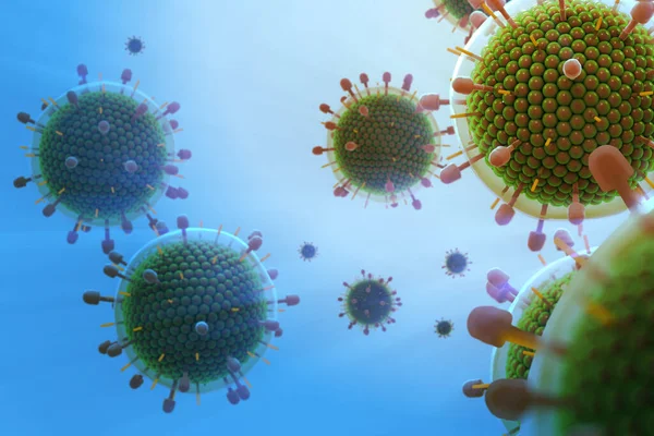 Paramyxovirus mumps , COVID pandemic, Close-up of virus under microscope. Realistic high quality medical 3d render. — Stock Photo, Image