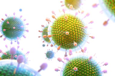 Paramyxovirus mumps , COVID pandemic, Close-up of virus under microscope. Realistic high quality medical 3d render. covid-19, coronavirus, white background