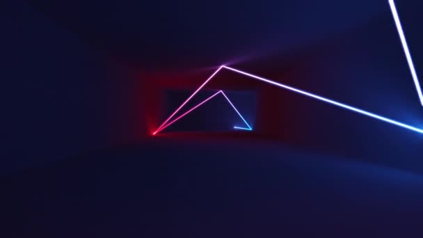 3d render, abstract background, neon rays inside dark box, tunnel, corridor, glowing lines, fluorescent ultraviolet light, blue red pink purple spectrum, looped, seamless animation — Αρχείο Βίντεο