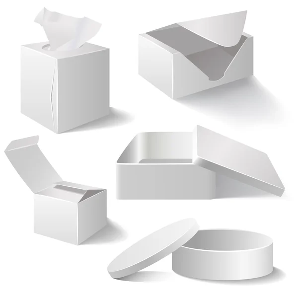 Caixas brancas conjunto isolado em branco — Vetor de Stock