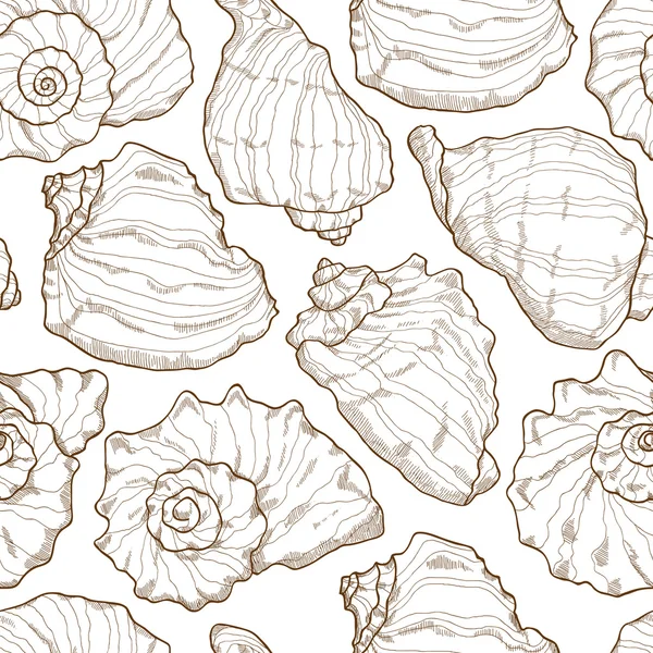 มือวาด seashell ไร้รอยต่อ — ภาพเวกเตอร์สต็อก