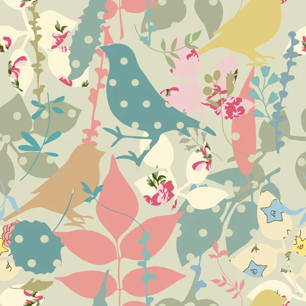 Floral sans couture avec des oiseaux — Image vectorielle