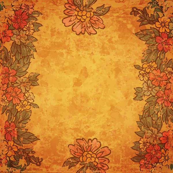 Винтажная цветочная рама на старом листе бумаги — стоковый вектор