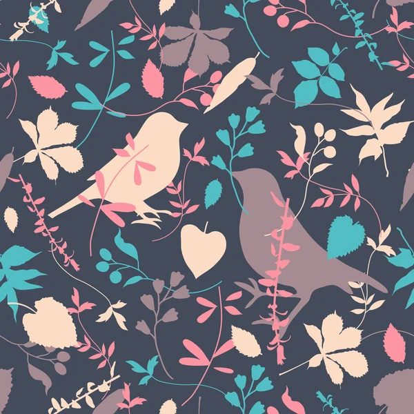 Floral sans couture avec des oiseaux — Image vectorielle