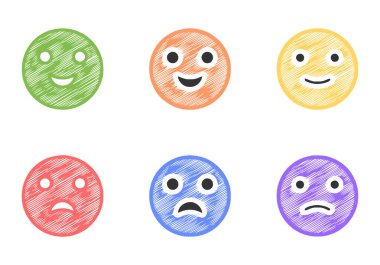 Karalama, biçim vektör klipsi sanatında pozitif ve negatif duygu simgeleri kümesi