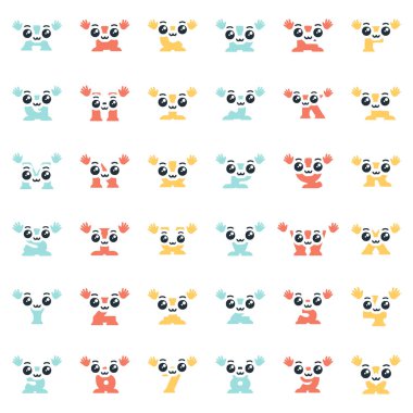 Bir dizi sevimli kawaii harfi ve rakamları elleri ve vektör klipsi sanatı olan karakterler.