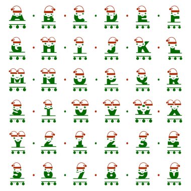 Noel veya Yeni Yıl kutlamaları için kişiselleştirilmiş harfler ve numaralar şeklinde komik Noel karakterleri..