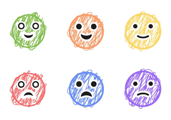 Conjunto Emoticonos Positivos Negativos Estilo Garabato Clip Vectores Arte — Vector de stock