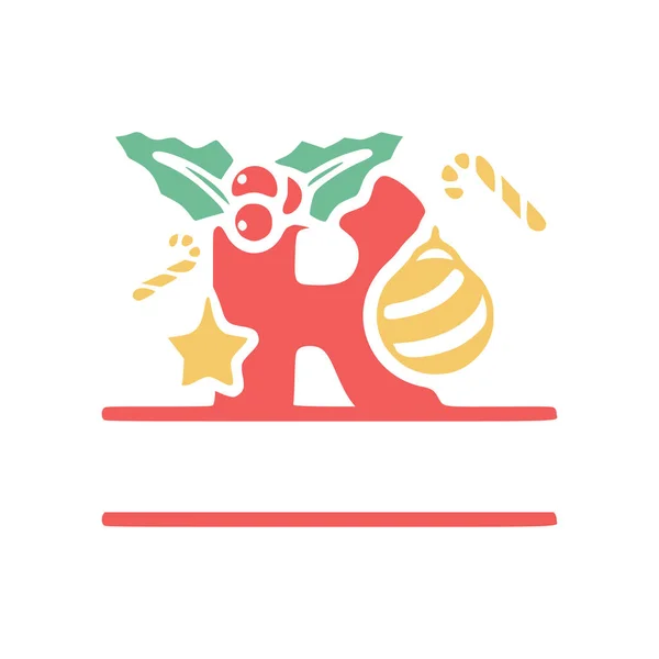 Lettre Est Décorée Avec Gui Éléments Noël Monogramme Personnalisé Logo — Image vectorielle