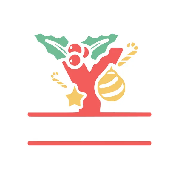 Літера Прикрашена Тумблерними Різдвяними Елементами Персоналізованою Монограмою Векторним Логотипом Емблемами — стоковий вектор