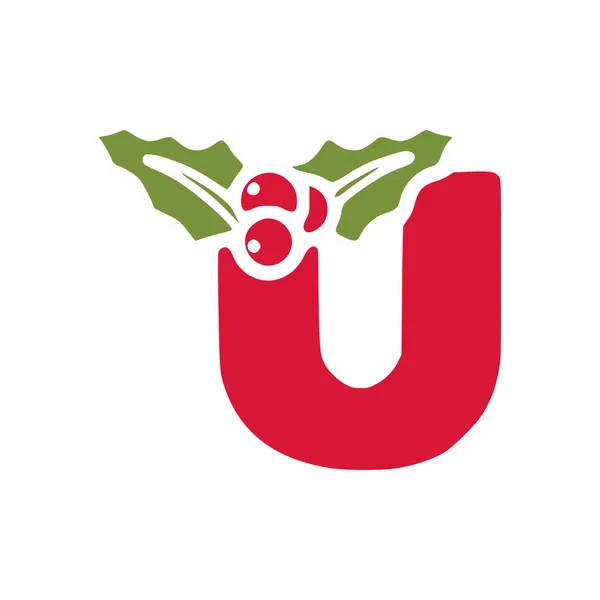 赤い文字UとともにMisletoe クリスマスレタリングベクトルクリップアート白の背景に隔離 — ストックベクタ
