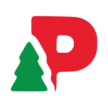 Kırmızı harf p p, köknar vektör sanatı, beyaz arka planda izole Noel harfleri.