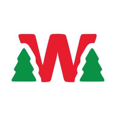 Kırmızı harf w, köknar vektör sanatı, beyaz arkaplanda izole edilmiş Noel harfleri.