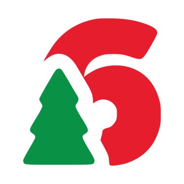 6 numara, köknar vektör klipsli, beyaz arka planda izole edilmiş Noel harfleri.