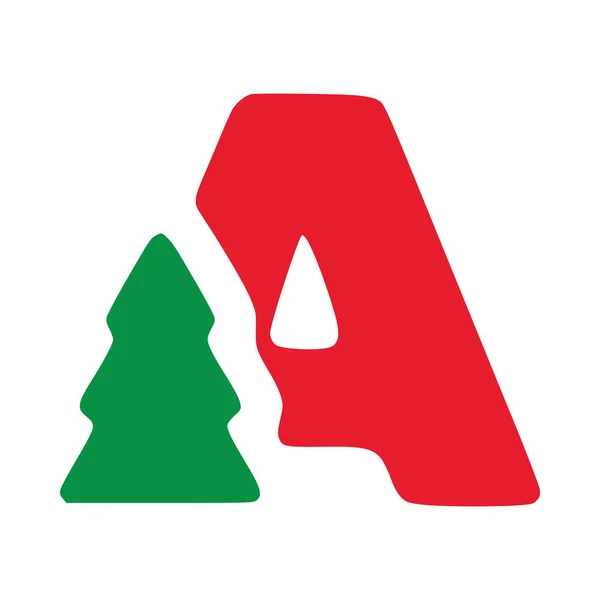 赤い文字Aとともにモミのベクトルクリップアート 白い背景に隔離されたクリスマスレタリング — ストックベクタ