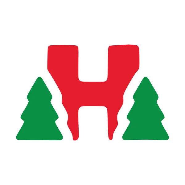 赤い文字Hとともにモミのベクトルクリップアート 白い背景に隔離されたクリスマスのレタリング — ストックベクタ