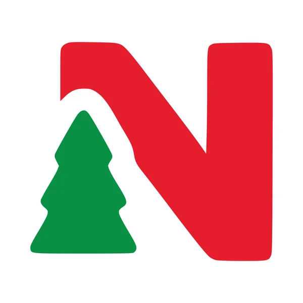 赤い文字Nとともにモミのベクトルクリップアート 白い背景に隔離されたクリスマスのレタリング — ストックベクタ