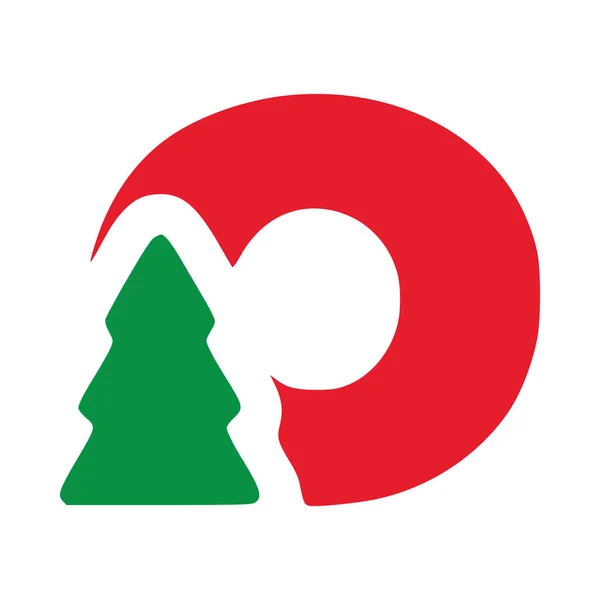 赤い文字Oとともにモミのベクトルクリップアート 白い背景に隔離されたクリスマスのレタリング — ストックベクタ