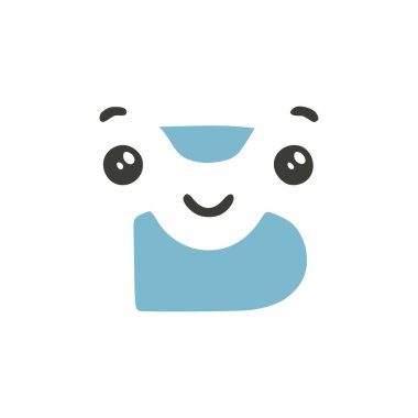 B harfi şirin kawaii karakteri beyaz arkaplanda izole edilmiş, vektör klipsi sanatı.