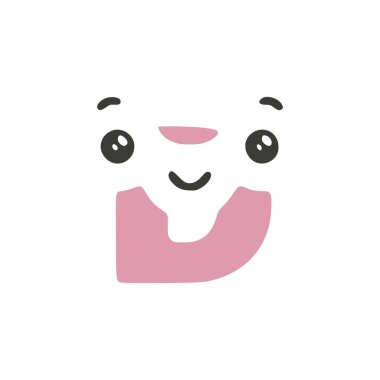 D harfi şirin kawaii karakteri beyaz arkaplanda izole edilmiş, vektör klipsi sanatı.