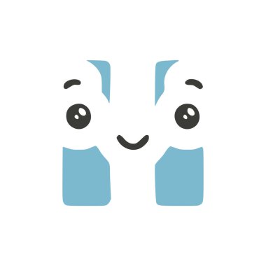 Beyaz arkaplanda H harfi şirin kawaii karakteri, vektör klipsi sanatı.