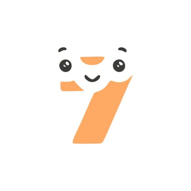 7 numaralı sevimli kawaii karakteri beyaz arkaplanda izole edilmiş, vektör klipsi sanatı.