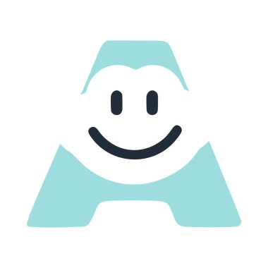 A harfi. Yüzünde bir gülümseme var. Düz stil, gülen surat, vektör klipsli sanat..