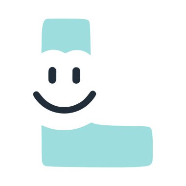 Yüzünde bir gülümseme olan L harfi. Düz stil, gülen surat, vektör klipsli sanat..