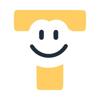 T harfi. Yüzünde bir gülümseme var. Düz stil, gülen surat, vektör klipsli sanat..