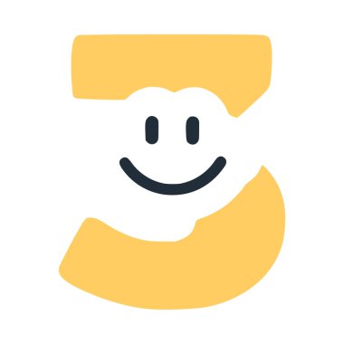 Yüzünde düz stil bir gülümseme olan 3 numara, gülen vektör klipsi sanatı..