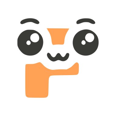 F harfi sevimli kawaii karakteri, komik emoticon vektör klipsi sanatı.