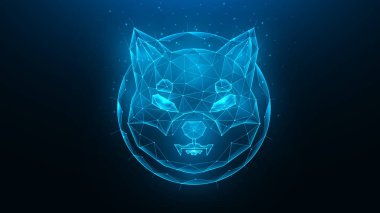 Mavi arka planda Shiba inu polygonal vektör çizimi. Kripto para birimi düşük poli tasarımı