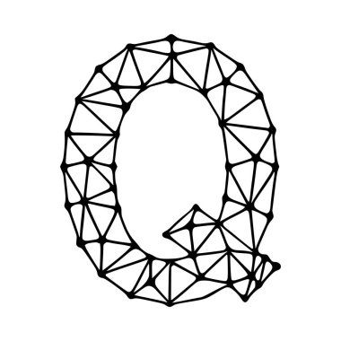 Q harfi çokgen sembolü, beyaz arkaplanda izole edilmiş klipsleme sanatı