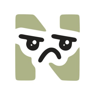 Üzgün yüzlü, vektör klipsli bir Kawaii karakteri.