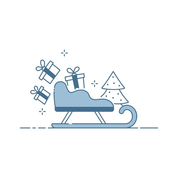 Weihnachtskomposition Schlitten Und Geschenke Weihnachtskartendesign — Stockvektor