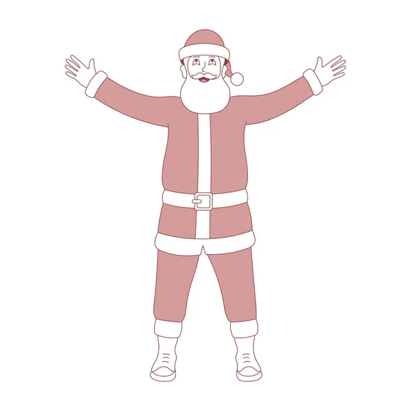 Vektorillustration Eines Glücklichen Weihnachtsmannes Mit Erhobenen Händen — Stockvektor