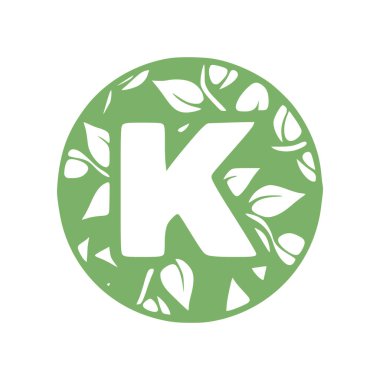 K harfi doğal el çizimi baş harfleri.