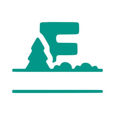 F harfi ve doğal manzara, beyaz arkaplanda izole edilmiş doğa monogram tasarımı..