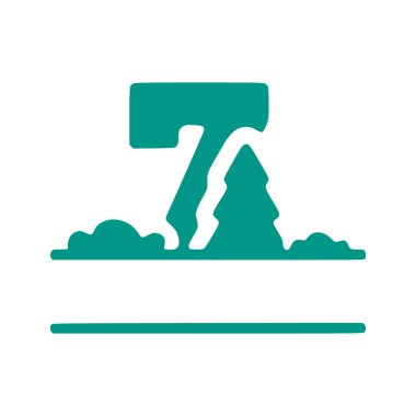 7 numara ve doğal manzara, beyaz arkaplanda izole edilmiş doğa monogram tasarımı..