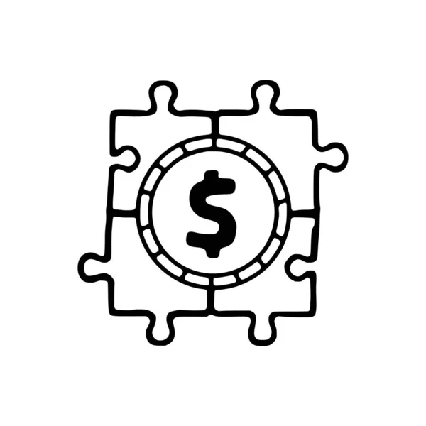 Puzzle Dollar Coin Doodle Icon Valid Business Strategy Profitable Vector — Stock Vector