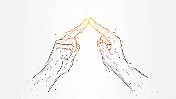 Многоугольная Векторная Иллюстрация Касающихся Пальцев Концепция Связи Между Людьми Две — стоковый вектор