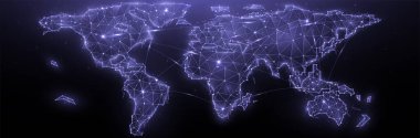 Polygonal vector map of the world, globalization concept. Communication between countries, creative banner template or background