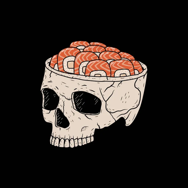 Lebka Sushi Místo Mozku Vektorové Ilustrace Černém Pozadí — Stockový vektor
